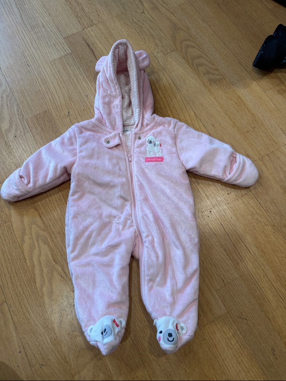 Carter's Pink Plush Hooded Baby bunting size 3 months
